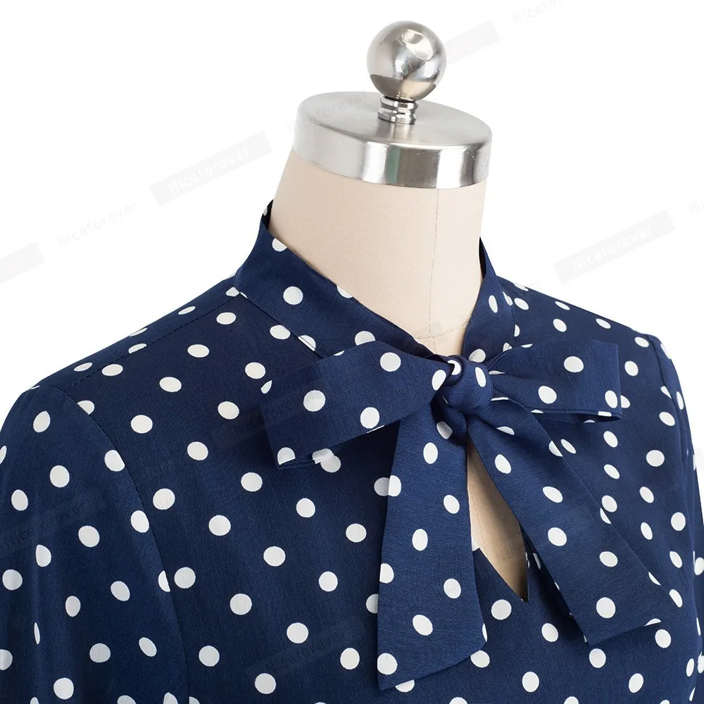 Nice-Forever Élégant Vintage Polka Dots Pinup Flroal Robes Casual Femelle Flare A-Line Swing Femmes Robe A130 210409