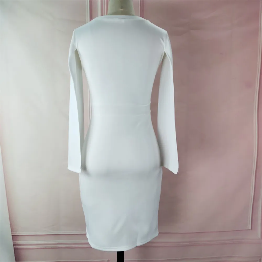 Robes de soirée moulantes blanches Slim Sexy Cape Slit Sleeve Élégant Gaine Événement Occassion Night Out Femme Robe pour Femmes XXL 210416