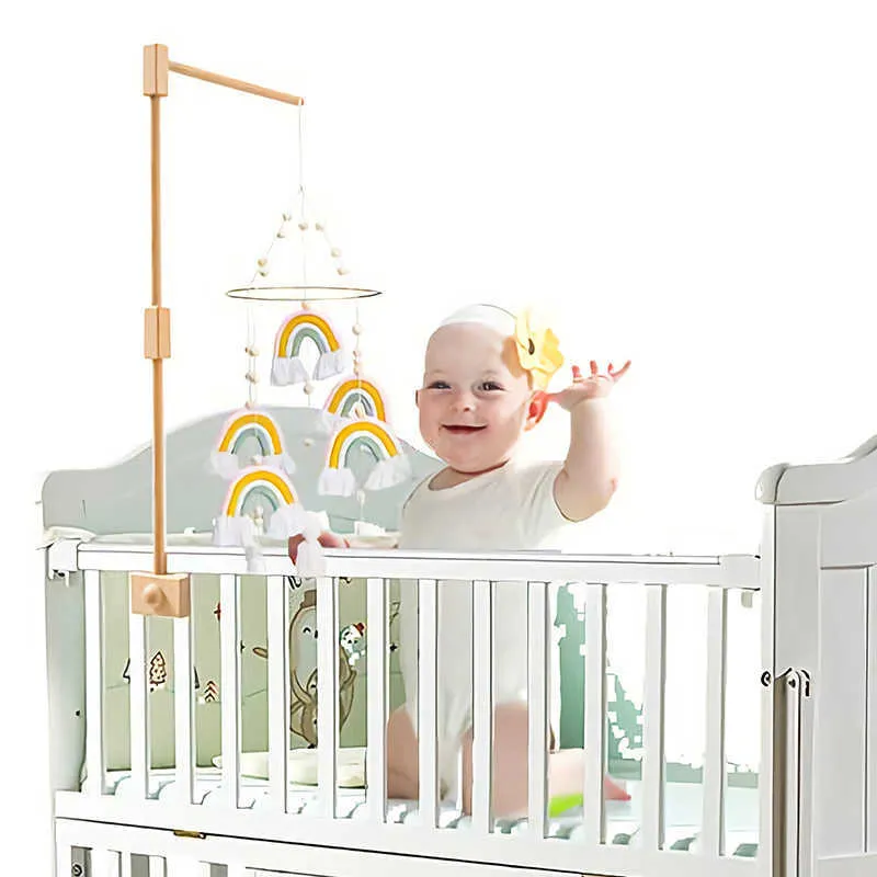 Let's Make Baby Wooden Bed Bell Bracket Mobile Hanging Rattles Toy Hanger Baby Crib Mobile Bed Bell Wood Toy Holder Arm Bracket 211021