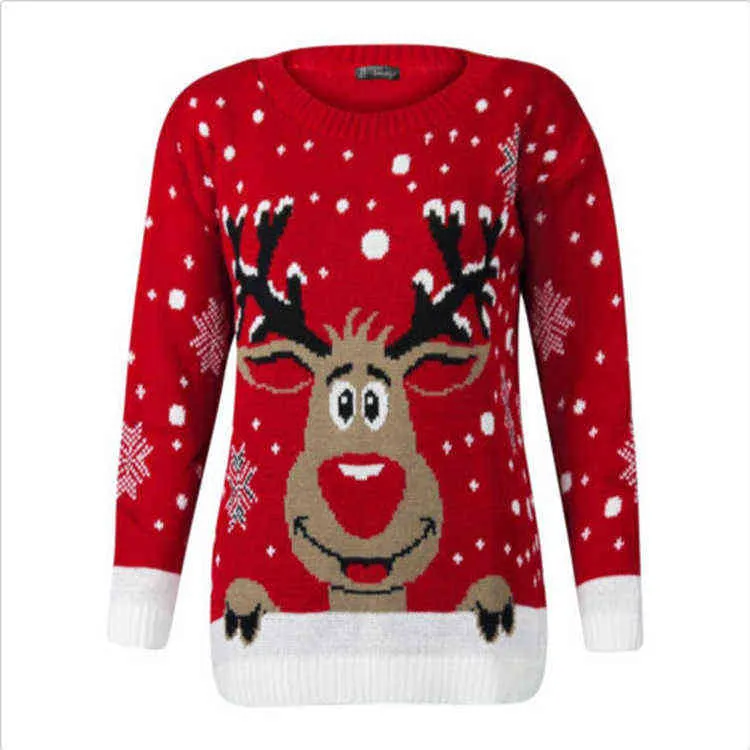 Женщины уродливые рождественские Shgte Weater олень теплый вязаный новый с длинным рукавом свитер джемпер Top O-шеи Санта-Клаус мода повседневная блузка Y1118