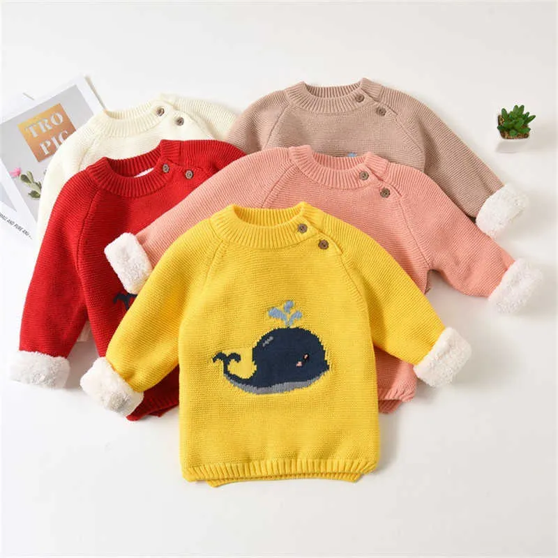 Infant Cartoon Whale Design Pullover Kleinkind Oansatz Samt Pullover Warme kinder Pullover Baby Jungen Mädchen Kind Winter Kleidung Y1024