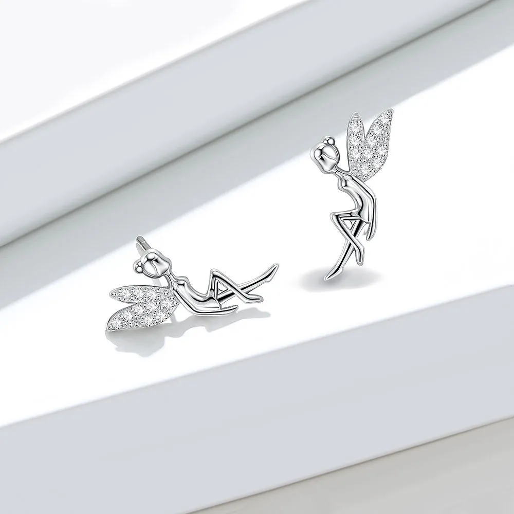 SILVERHOO 925 Sterling Silver le donne carino fiaba piccolo angelo orecchini semplici gioielli di moda 2021