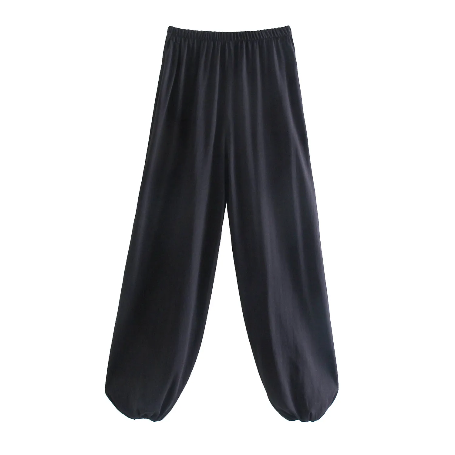 Femmes Vintage pantalon de ballon noir Femme taille haute taille elastic de la jambe large HEMs pantalons femme 210520