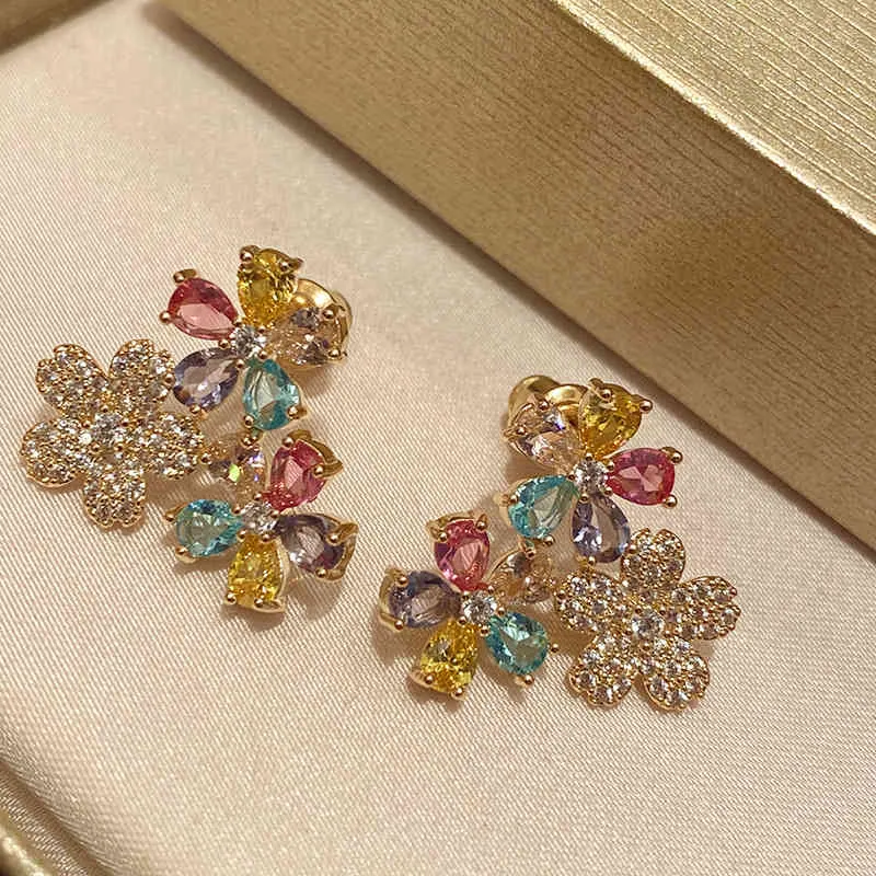 Coloré gland fleur boucle d'oreille cristal Zircon exquis petit pour les femmes marguerite bijoux fille cadeau mode Simple marque de luxe