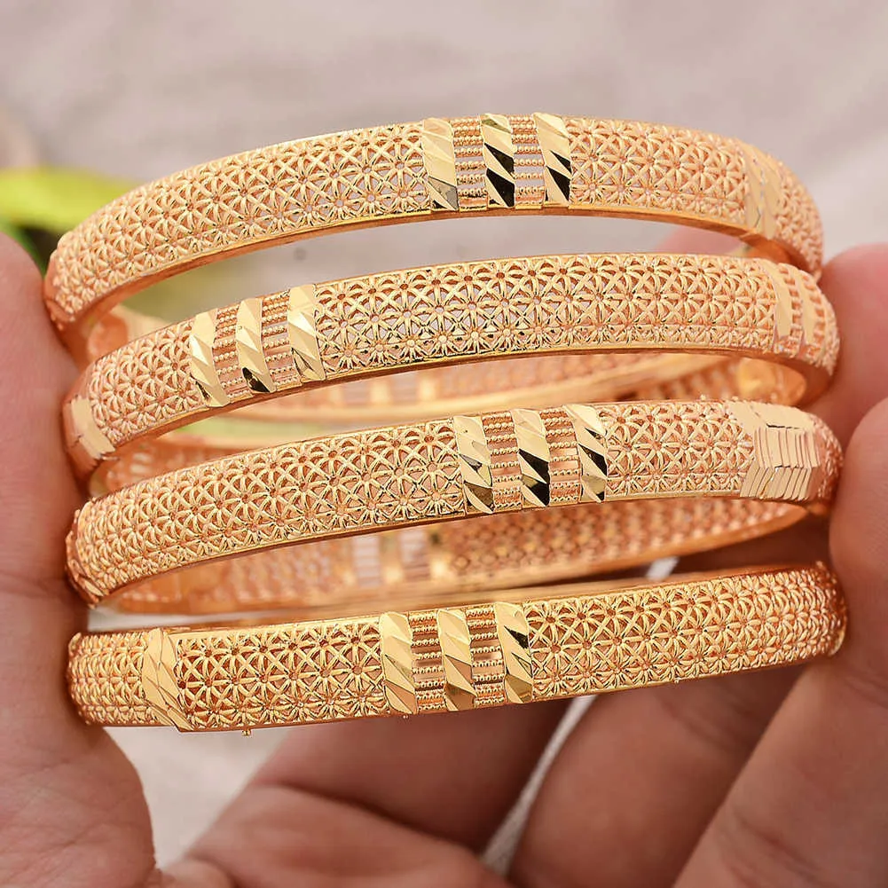 africain nouveau design couleur or bracelets pour femmes couleur or laiton fleur bracelets arabe/éthiopien Q0720