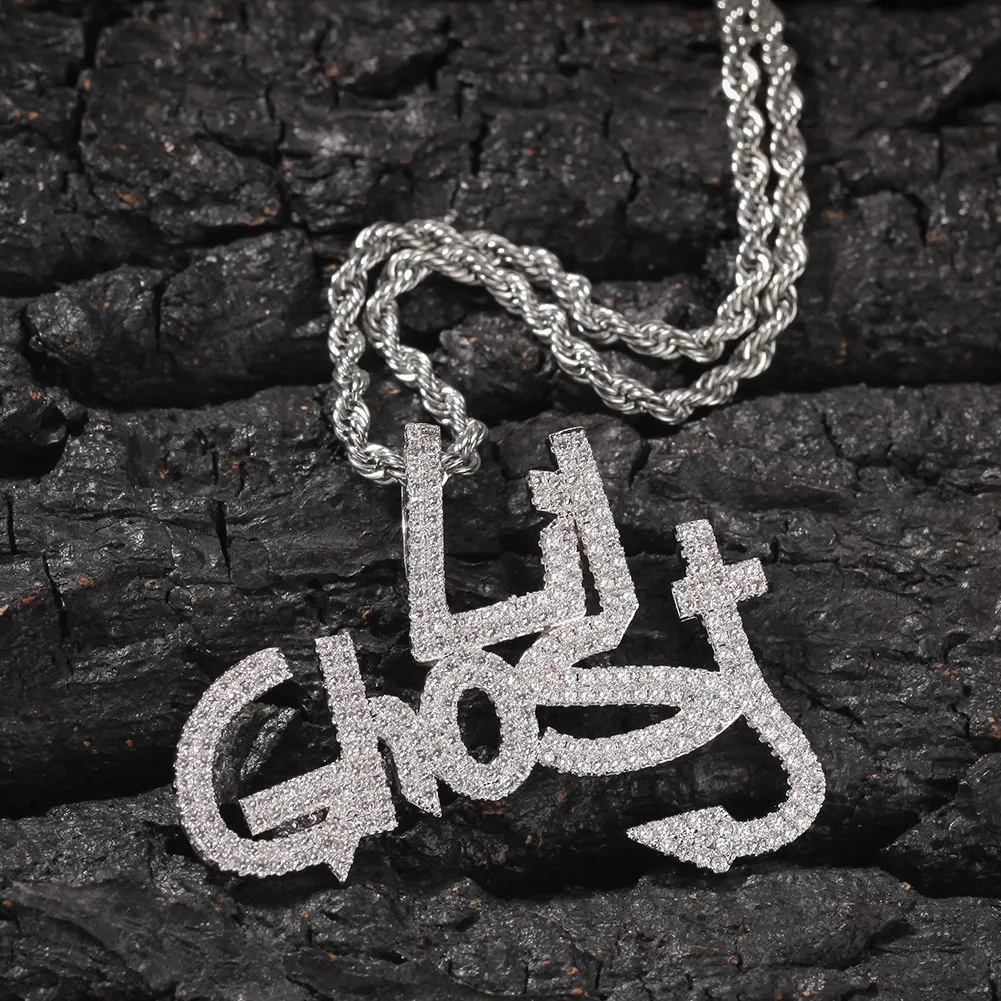 Biżuteria hip -hopowa Lil Ghost Clear CZ CZ Naszyjnik Złota Gold z łańcuchem dla mężczyzn kobiety miły kochanek prezent raper punkowy klejnot1526630