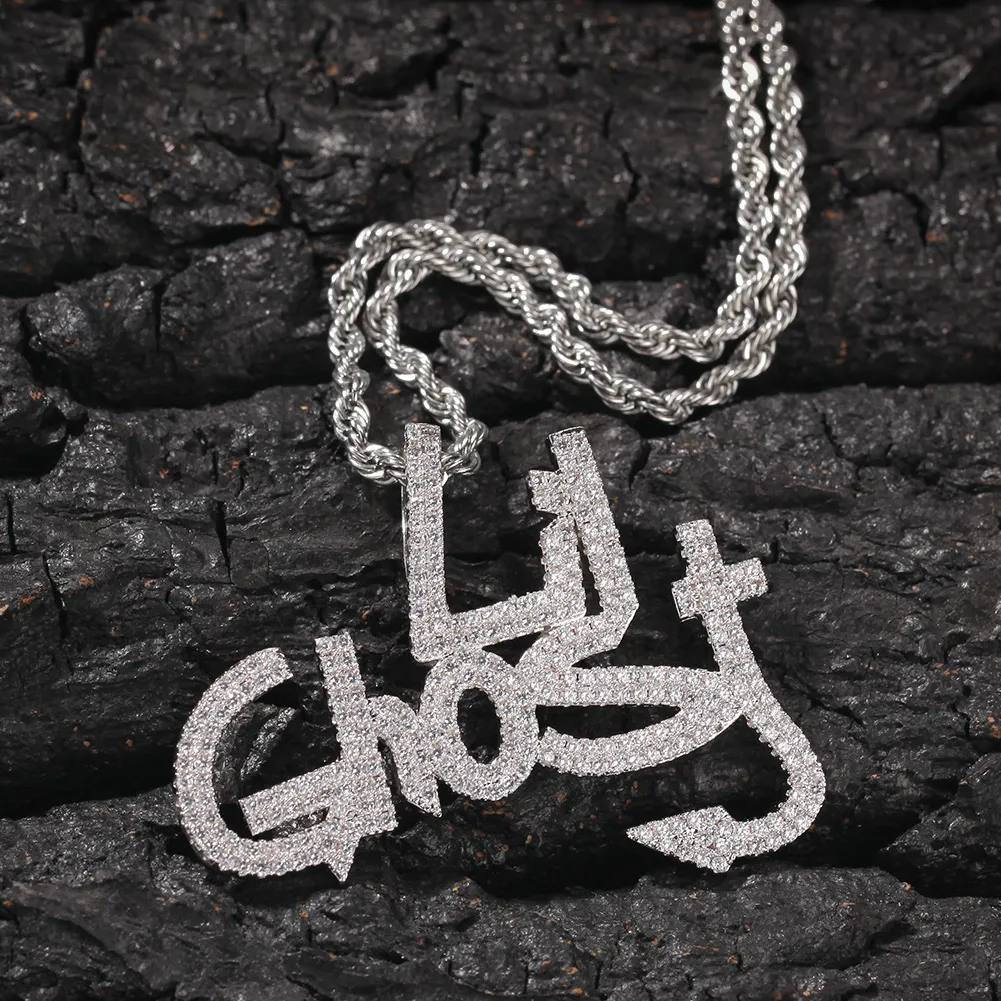 Hip Hop Jewelry Lil Ghost Clear CZ Zircons Pendant Necklace Gold pläterad med kedja för män Kvinnor Nice Lover Gift Rapper Punk Jewel6007145