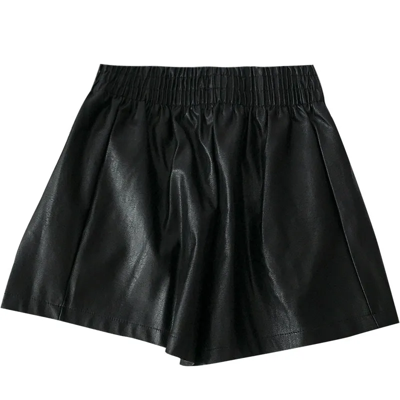 Ezgaga Biker Shorts Kvinnor Höst Ny Black High Waist PU Läder Punk Style Elastic Loose Wide Leg Fashion Shorts Streetwear 210430