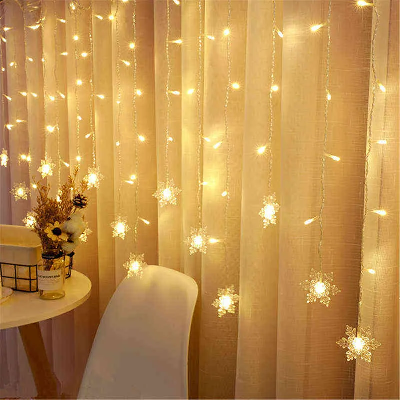 3.5m Xmas Decoratie Sneeuwvlok LED Licht Kerstmis Garland Jaardecoratie Kerstversiering voor Home Wall Decor Navidad 211104