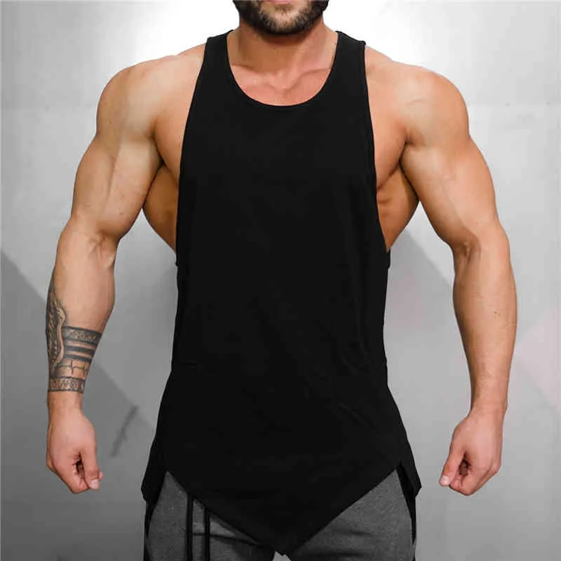 MuscleGuys Gyms Stringer Kleding Bodybuilding Tank Top Mannen Fitness Singlet Mouwloze Shirt Solid Katoen Muscle Vest Onderhemd 210421