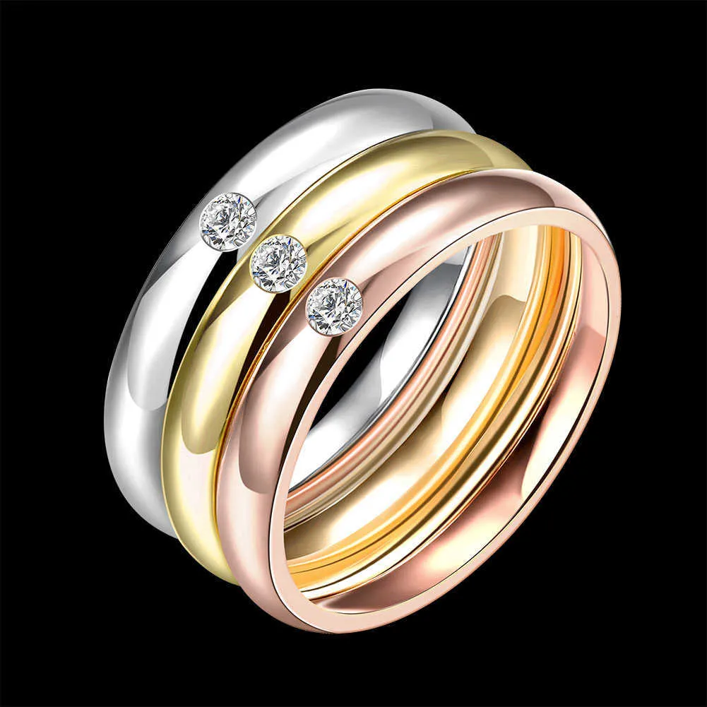 Gomaya anéis de aço inoxidável para mulheres inlay zircônia cúbica 3 cores opcional simples festa na moda presente de jóias de jóias preço x0715