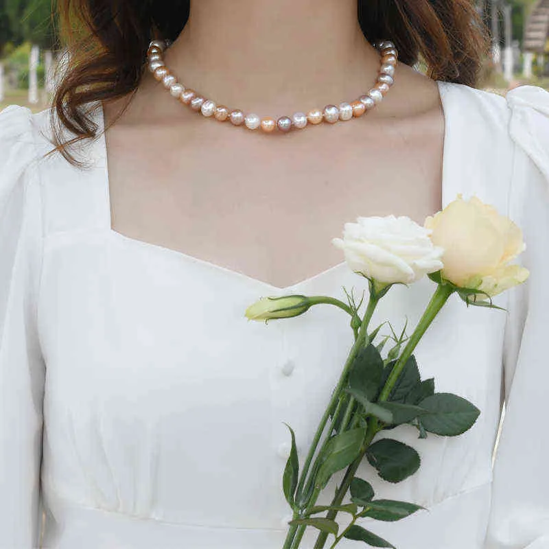 Ashiqi natürlicher Süßwasserperlen Halskette 925 Sterling Silber Button Schmuck für Frauen Mode Persönlichkeit Hochzeit Geschenk 2201195803300