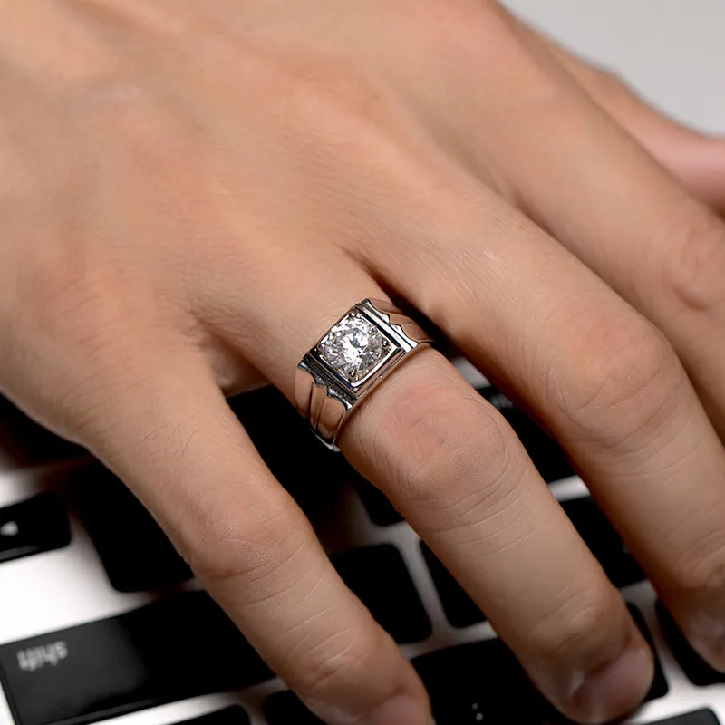Classique 2.0ct Mossanite 18K solide véritable or blanc anneaux de mariage bandes de proposition pour hommes marié mari diamant Test réussi