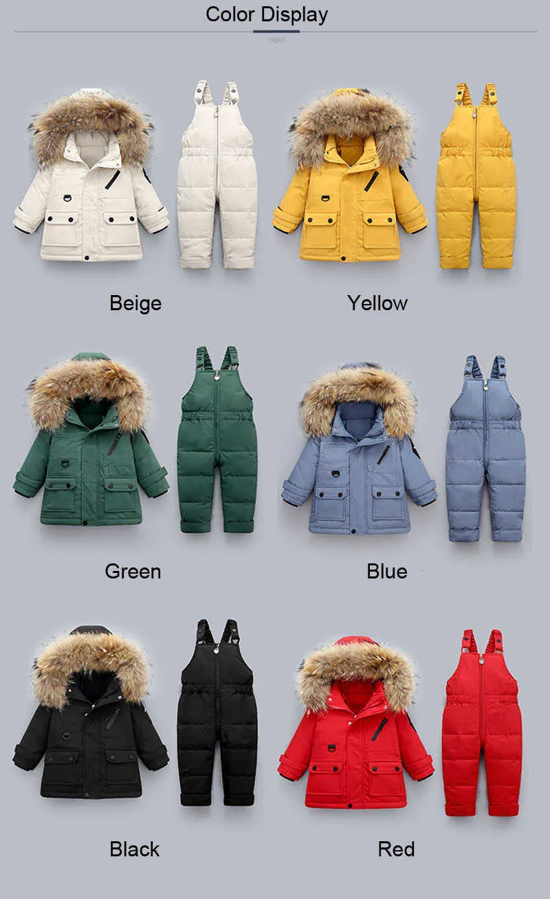 2021 Winter Jackets for Boys Kids Snowsuits Girl Duck Down Coat Natural Fur Outerwear Children Warm Overalls Baby Jumpsuit