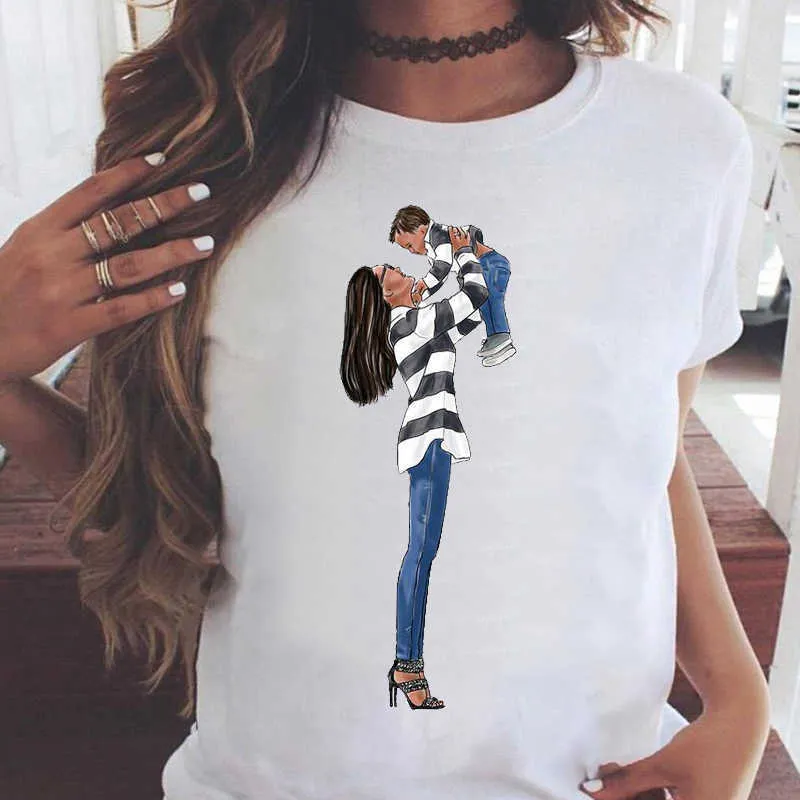 Mulheres gráfico amor família 90s filho doce mãe mãe mãe mãe verão desenho animado cópia fêmea roupas tops tshirt t-shirt x0527