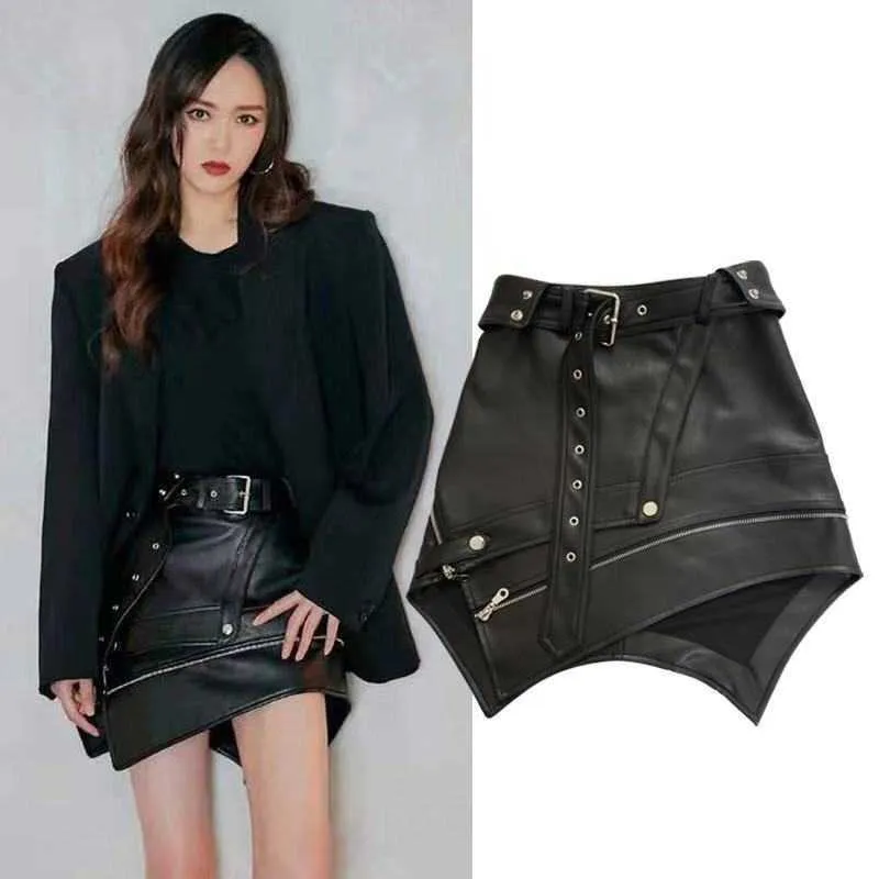Été mini jupes femmes crayon noir streetwear cuir élégant sexy taille haute vintage harajuku 210629