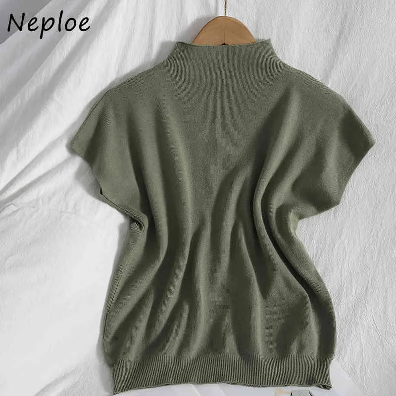 NELLOE O Pullover с коротким рукавом вязаный свитер Женщины Летняя конфета Цвет Pull Femme All Match Simple Sueter Mujer 210510