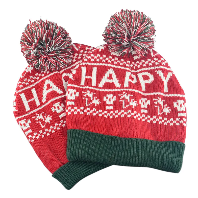 Partihandel Höst Winter Caps Christmas Series Snowflake Elk Stickad Cap Women's Acrylic Wool Ball Wool Hat
