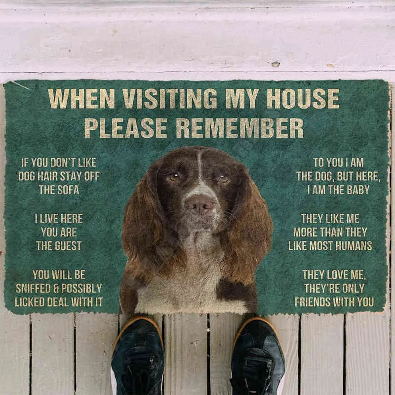 3D s'il vous plaît rappelez-vous anglais Setter chiens règles de la maison paillasson antidérapant porte tapis de sol décor porche paillasson 211204
