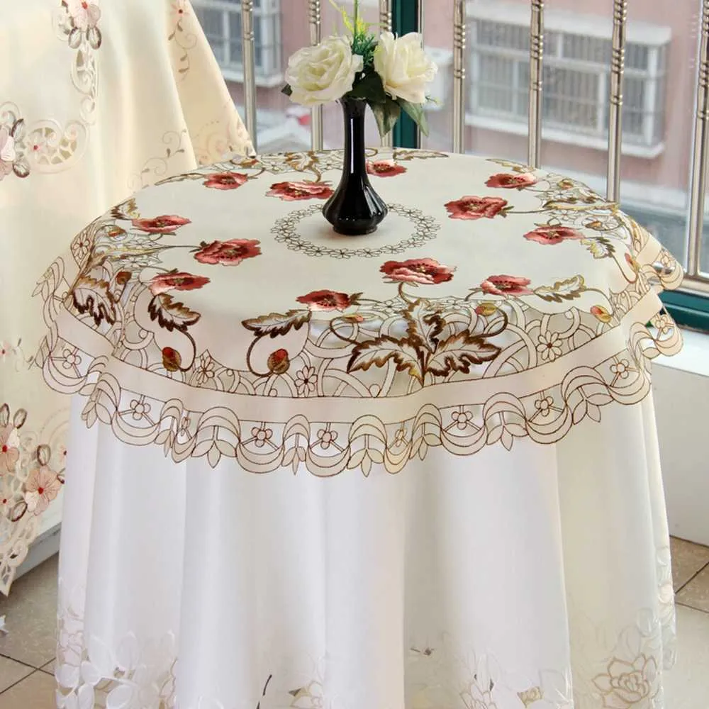 yazi Lace Round Tablecloth for Wedding Cloth Cotton Waterproof Cover Cloths Home 210626