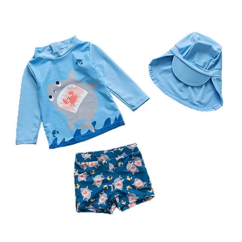 Summer Baby Bys Maillots de bain 3-PCS Ensembles Cartoon Baleine + Maillot de bain + Bonnet de bain Maillot de bain Vêtements pour enfants E1052 210610