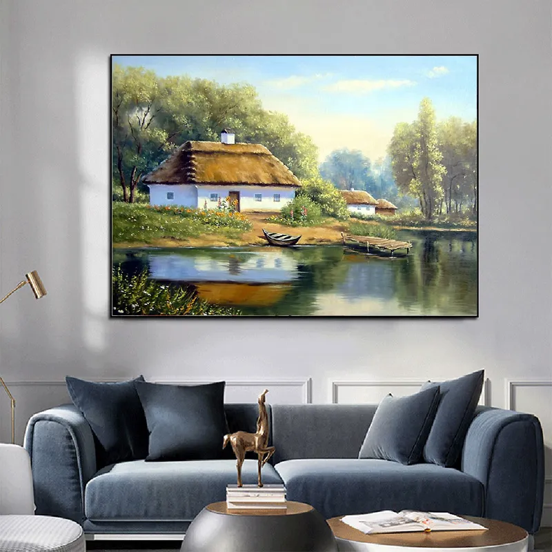 Vintage-Ölgemälde, Druck, Landschaft, Poster, Wandkunst, Leinwand, Bild, Landhausstil, für Zuhause, Wohnzimmer, Dekoration