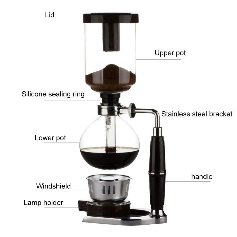 Sifon potten koffie vacuüm koffiezetapparaat thee woning sifon pot maker glas type koffiemachine filter 3-5cups espresso 210408