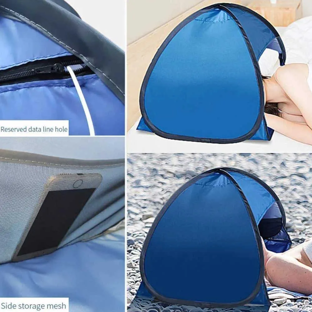 Beach Sun Shelters Instant Shade Canopy Mini Head Shield Automatic Shade Tent Protection Pop Up Tent Sunbathing Windproof Sand Y0706