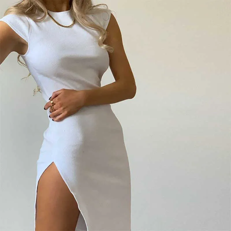 Waatfaak Women Short Summer Vintage White Dress Casual Split Office Summer Dress Black Elegant Ladies Dresses Cotton Women Club X0521