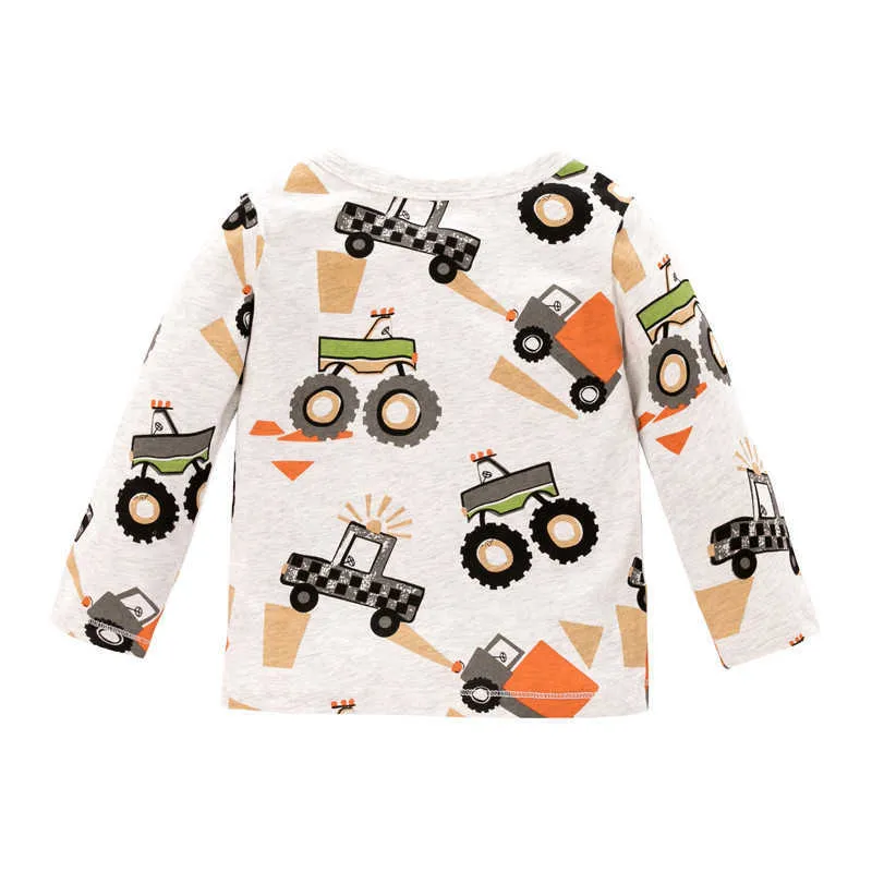 Jumping meters Cartoon Tractors Boys Long Sleeve T shirts Cotton Baby Clothes for Autumn Spring Kids Tops 210529