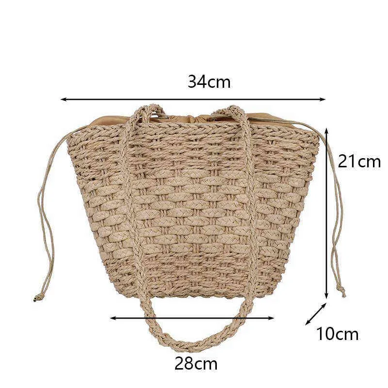 Shopping Bags Casual Female Handmade Straw Paper Rope Woven Shoulder Bohemian Retro Large Capacity Summer Beach Tote Handbags220307