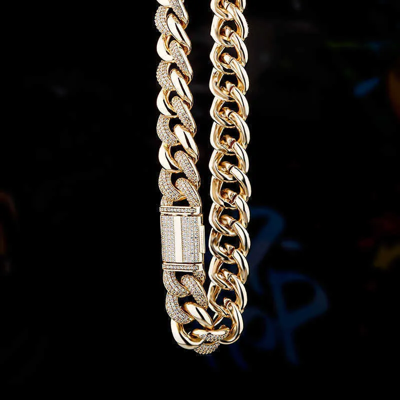 Topgrillz - Collana da uomo con zirconi di ghiaccio, placcato in oro, 16 mm, Miami, catena Cuba, hip hop, gioielli di moda Q0809