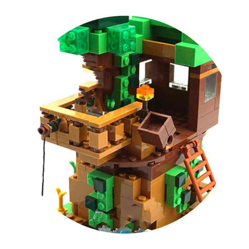 Das Baumhaus kleine Bausteine Sets mit Steve Actionfiguren kompatibel My World Minecraftinglys Sets Spielzeug für Kinder Y1130