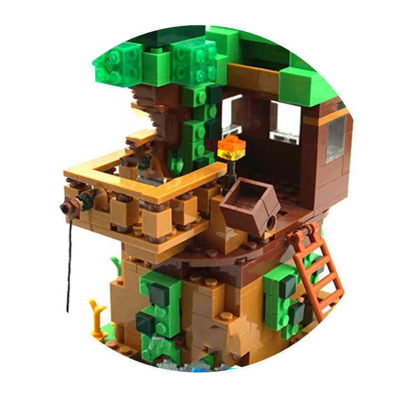 La casa del árbol pequeños juegos de bloques de construcción con figuras de acción de Steve compatibles con My World MinecraftINGlys juegos de juguetes para niños Y1130