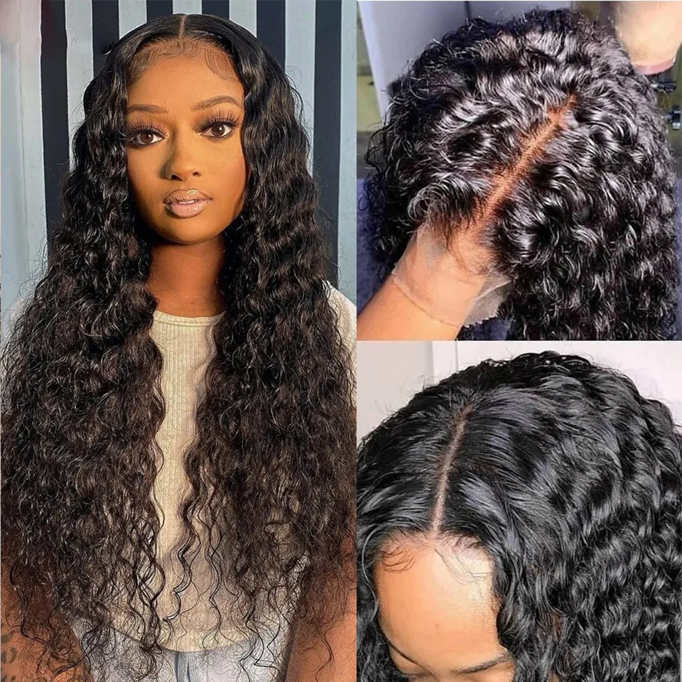 5x5 HD Lace Closure Wig Deep Wave Remy Brazilian Human Hair Curly 14-32 tum peruker