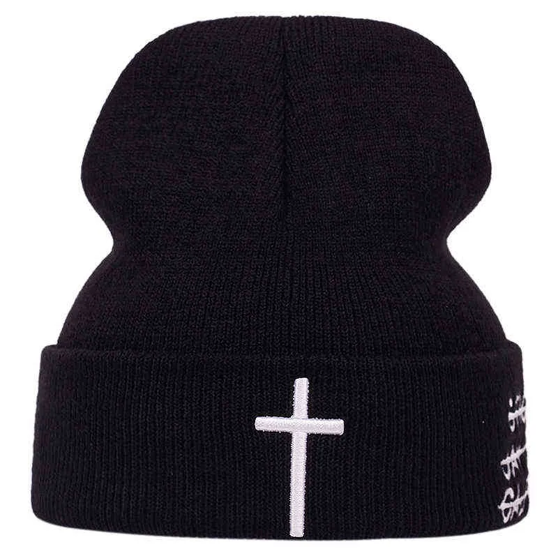 Ny fishion beanie hatt skullie cap slouchy vinter uppvärmning broderi cool punk män kvinnor pojke flicka tonåring gata dans kors hattar y21111