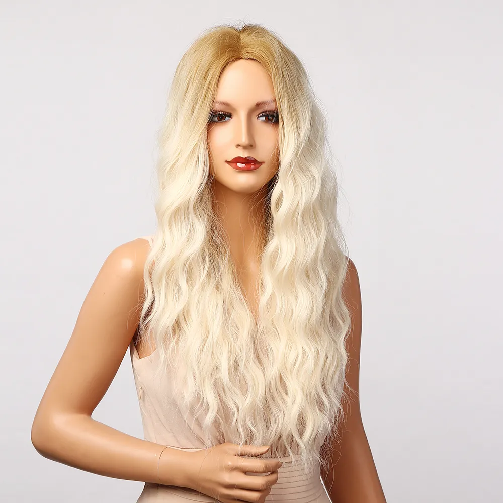Cosplay marrom platinum loira ombre perucas longas peruca sintética curly para mulheres afro parte média alta temperatura hairfactory direto