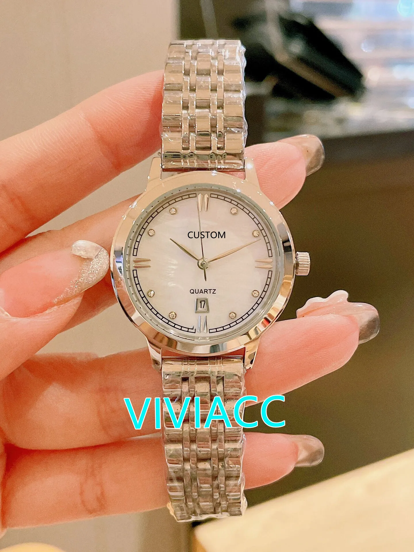 Casual Women Wristwatch Ladies Stainless Steel Geometric Zircon Quartz Watch Waterproof Mother Of Pearl Shell Clock 30mm