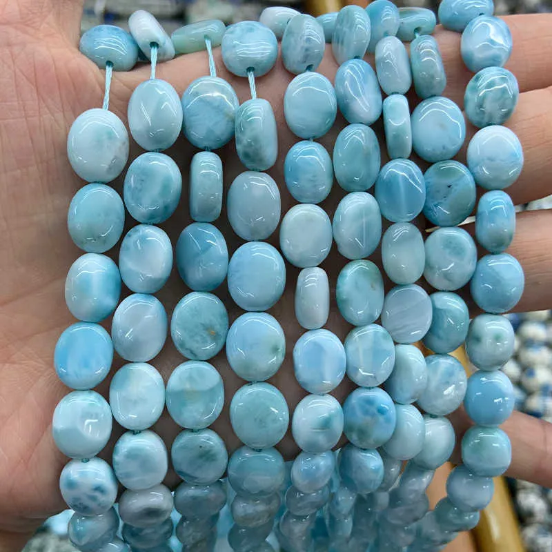 Pierre Larimar naturelle ovale bleue de 15 pouces, ample pour la fabrication de bijoux, perles pour femmes et hommes, Bracelet, collier, boucle d'oreille, cadeau