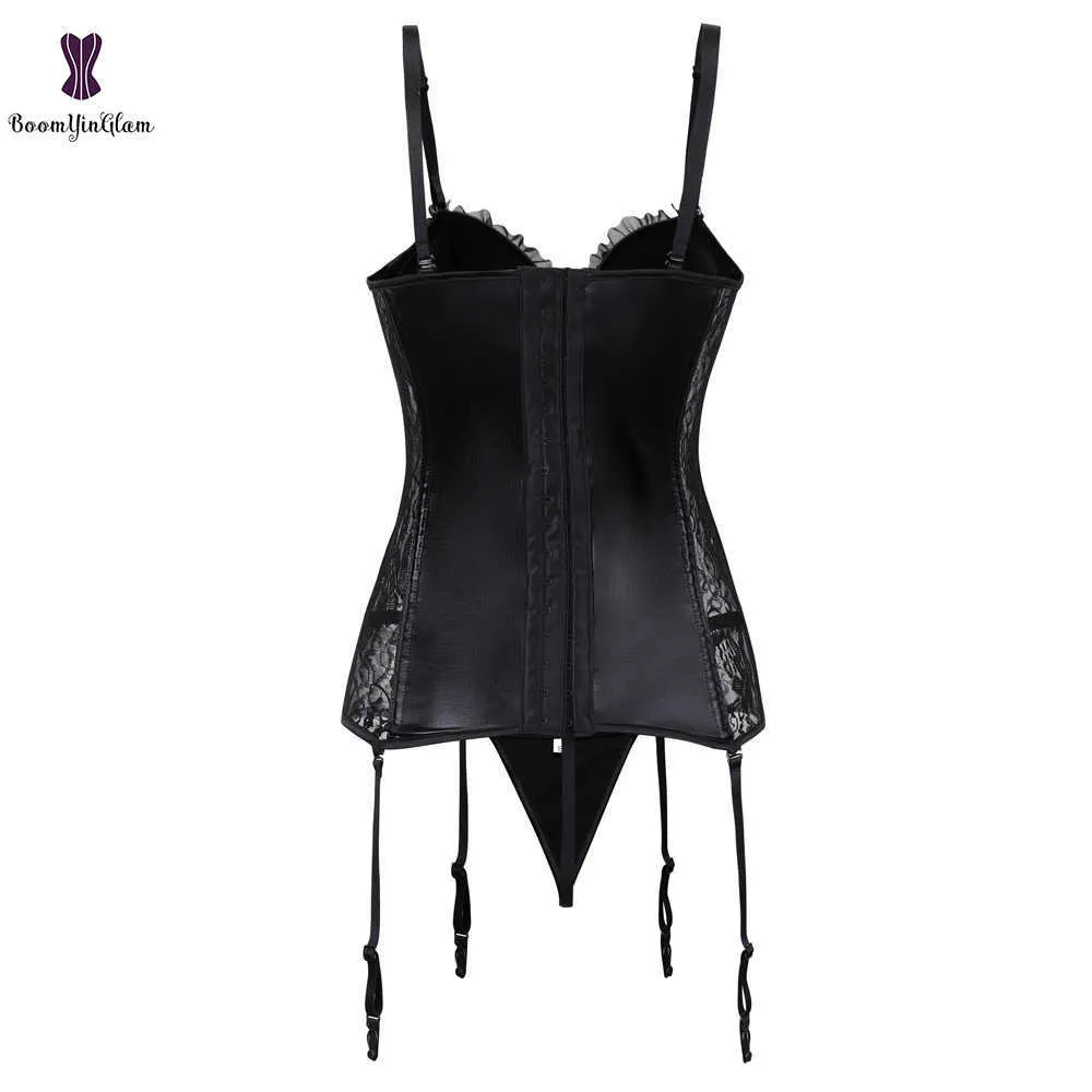 Strap Women Faux Leather Sexy Floral Overbust Corset Waist Bustier Cincher Hook and Eye Closure Bodyshaper