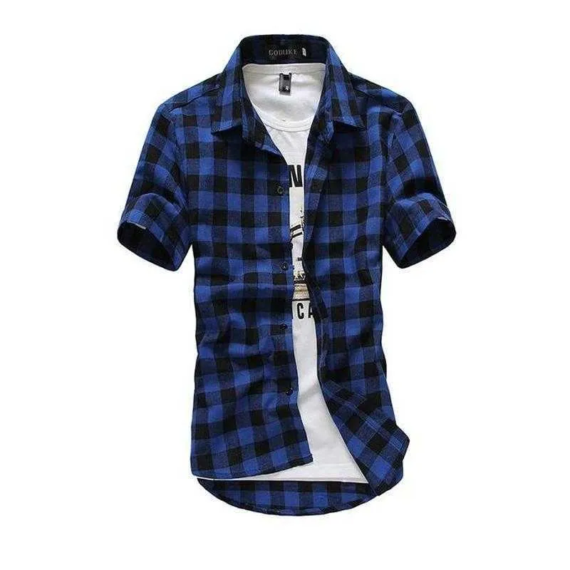 MENSKA Koszulka Flanela Botowane Bawełniane krótkie rękawy swobodny Slim Fit Top Plus Size 2107012974