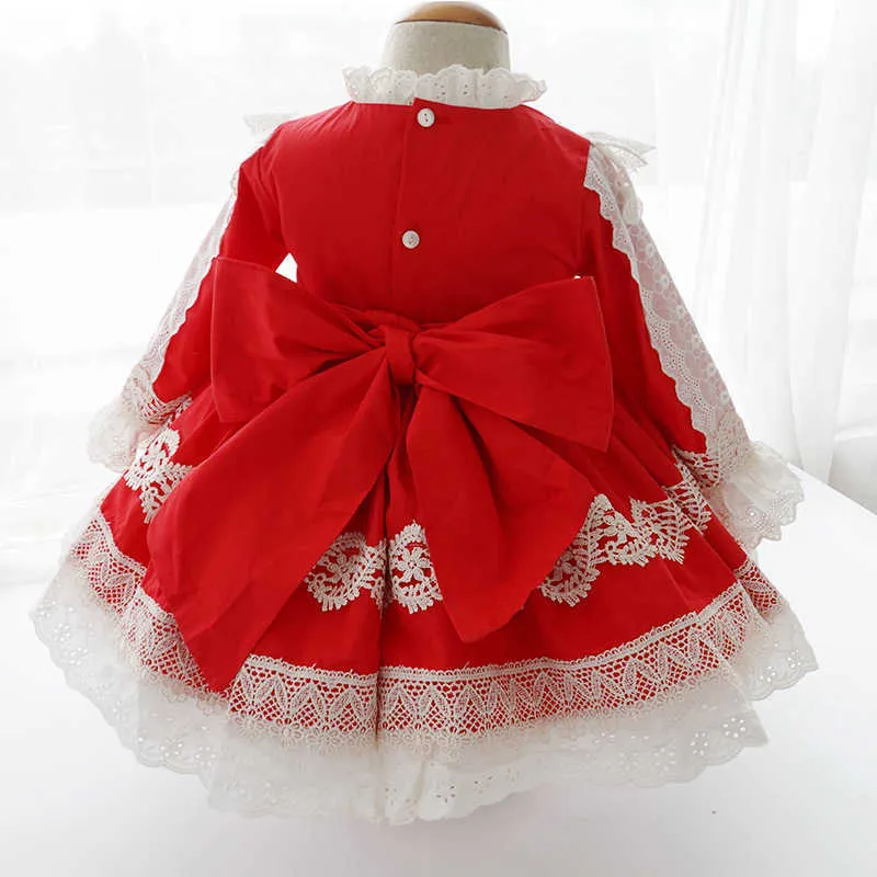 Dzieci Hiszpańskie Red Sukienki Dla Dziewczyn Eid Urodziny Ubrania Ubrania Toddler Niemowlę Z Długim Rękawem Lotia Ball Suknie Hiszpania Boutique 210615
