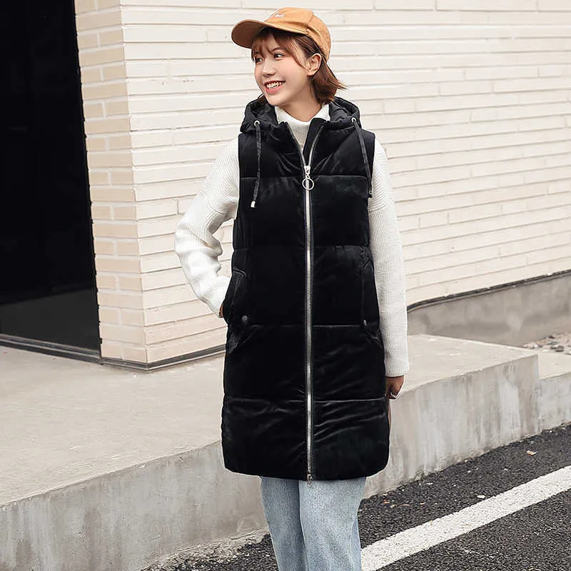 Ly Varey Lin Winter Cotton Best Jacketsフード付き暖かいベルベットパーカー女性ノースリーブパッド入りジッパーウエストアウトウア210526