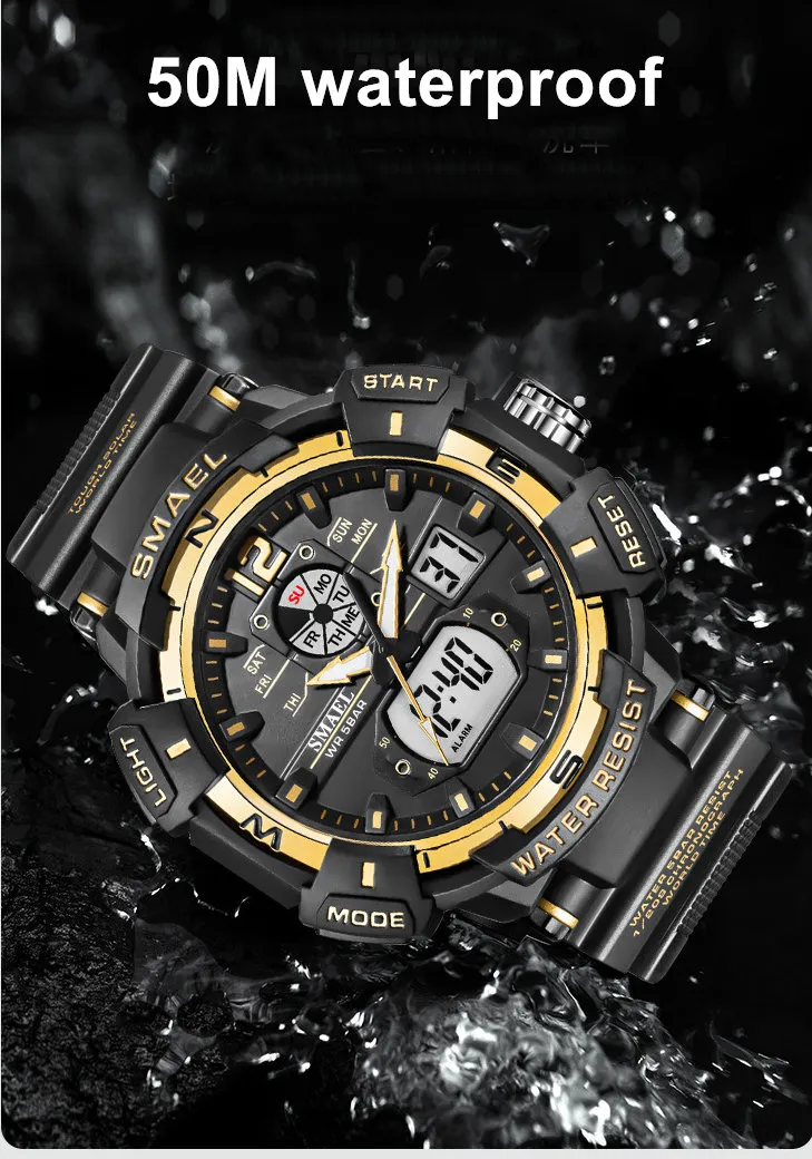 S Smael 8045 Dual Display Watches Sports Luminous Discal الطالب في الهواء الطلق ذكر مراقبة إلكترونية Reloj Hombre Wristwatch 50m1722
