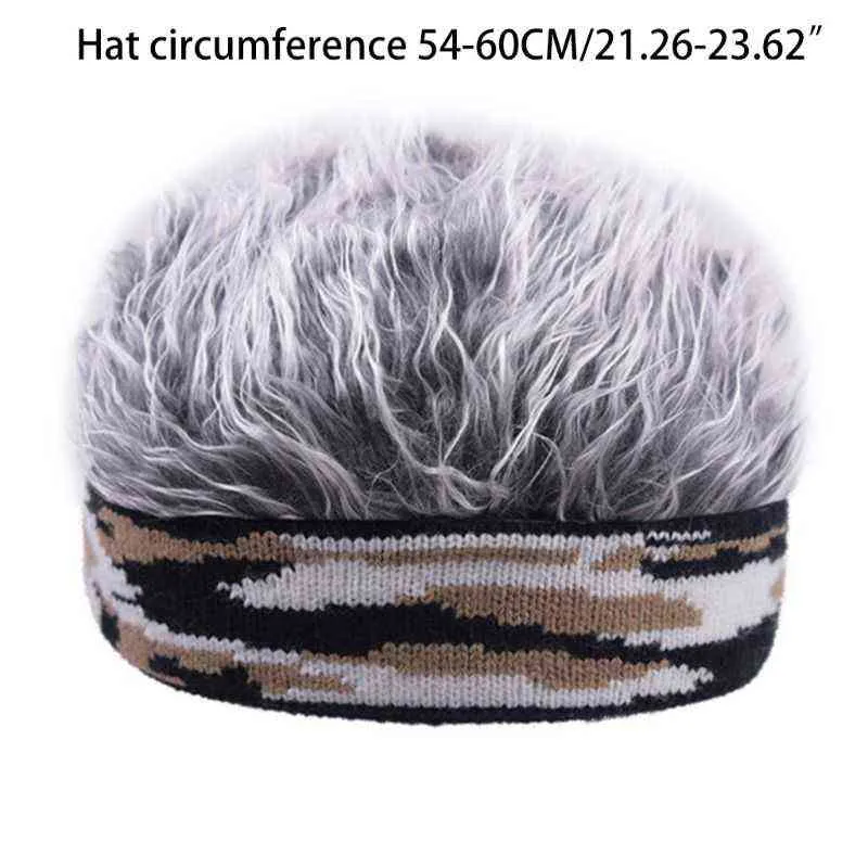 Hommes Femmes Perruque Courte Brimless Bonnet Chapeau Faux Cheveux Drôle Camouflage Tricoté Propriétaire Sailor Cap Stretchy Cosplay Props Y21111