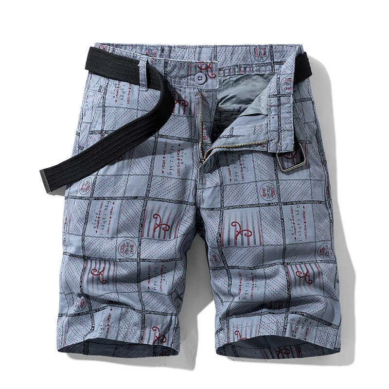 Huncher Sunmer Pantaloncini maschili in cotone Moda uomo Stampato Plus Size Classico Outdoor Traspirante Uomo Khaki Beach 210714