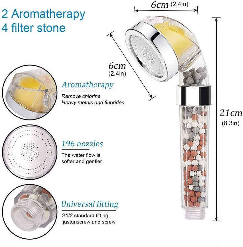 Badrum Ionic Mineral Pärlor Duschhuvud med vitamin C Duschfilter Högtryck Spara vatten Handhållen Spa Dusch H1209