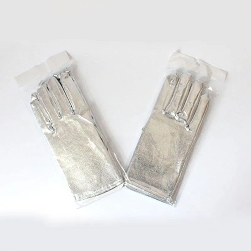 Fashion Gold Silver Wet Look Fake Leather Metallic Gloves Women Sexy Latex Evening Party QERFORMANCE Mittens Five Fingers2971