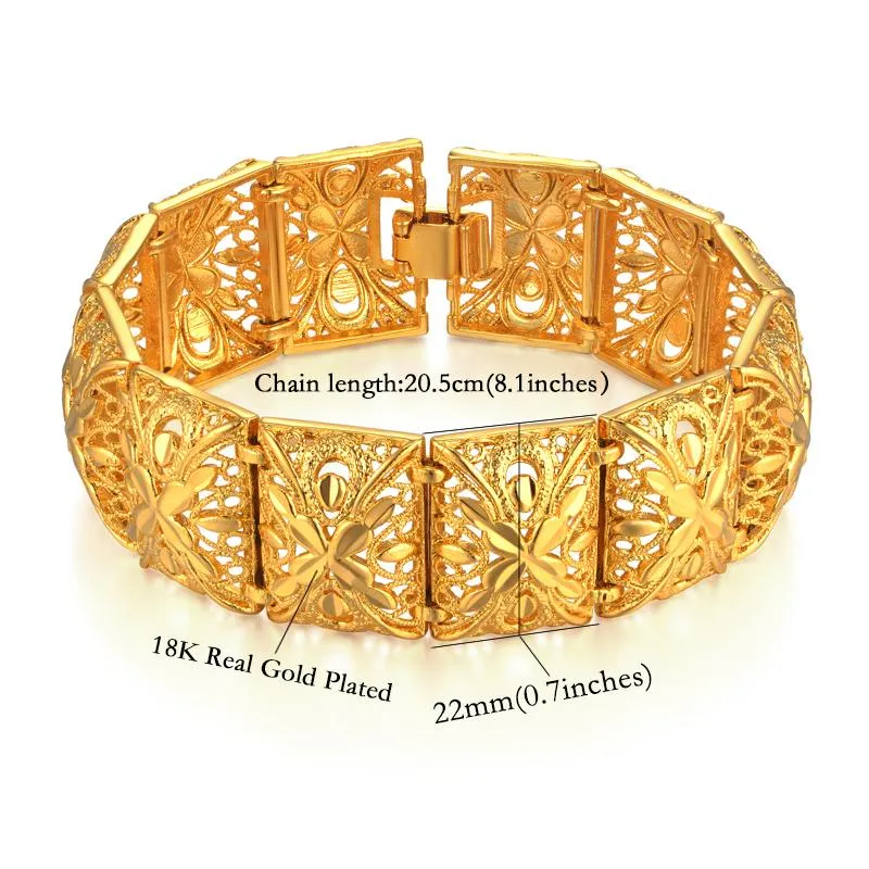 Звено-цепочка шириной 22 мм, массивный большой широкий браслет для женщин и мужчин, золотой цвет, эфиопские ювелирные изделия, африканский браслет, арабский свадебный подарок, 219 г
