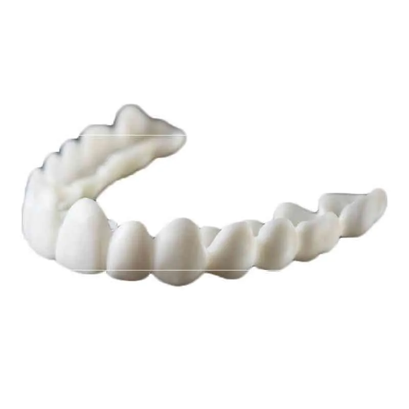 실제 치아를 먹기 위해 치아 사이의 덮개 아티팩트 절개 임시 누락 ​​된 치아 붙여 넣기 진실 및 거짓 치열 교정기구의 의치 3872092